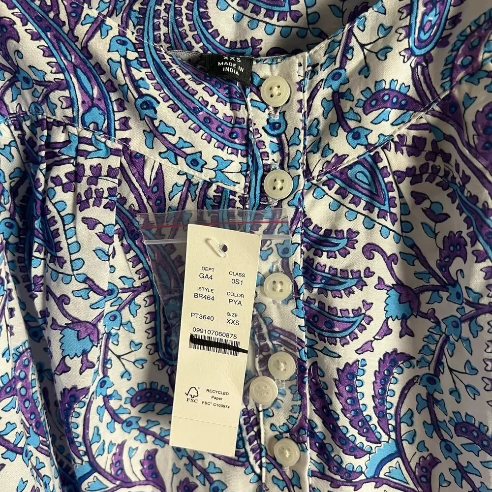 J.Crew Tiered Cotton Voile Purple Paisley Print Maxi Dress Size XS